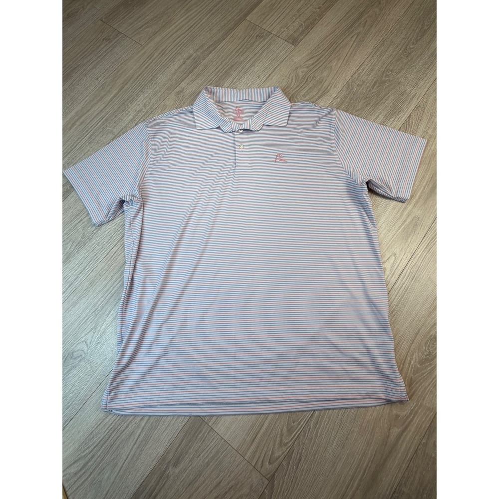Rhoback Mens XL Performance Polo Shirt Blue Pink Striped SU23_1_MTSP Golf